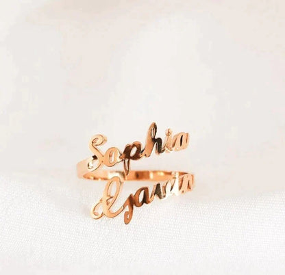 Customize Adjustable Double Name Ring